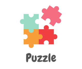 Bunte Puzzlestücke in verschiedenen Farben, die miteinander verbunden sind, mit dem Wort "Puzzle" darunter.