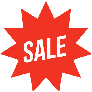 Roter Ausverkaufsstern mit der Aufschrift "SALE" in weißer Schrift.