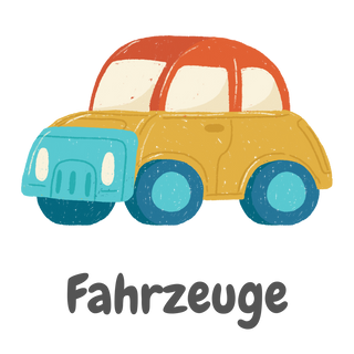 Buntes, spielzeughaftes Auto in Gelb und Rot mit blauen Rädern, ideal für Babys und Kleinkinder.